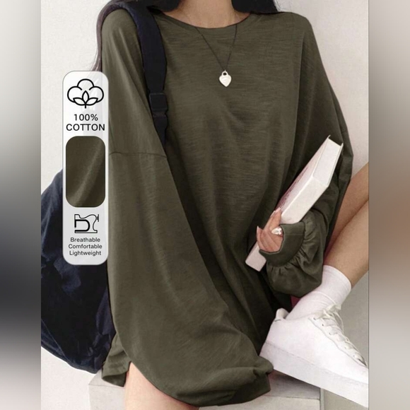 SHEIN Tops - Olive Green Oversized Cotton Sweater S